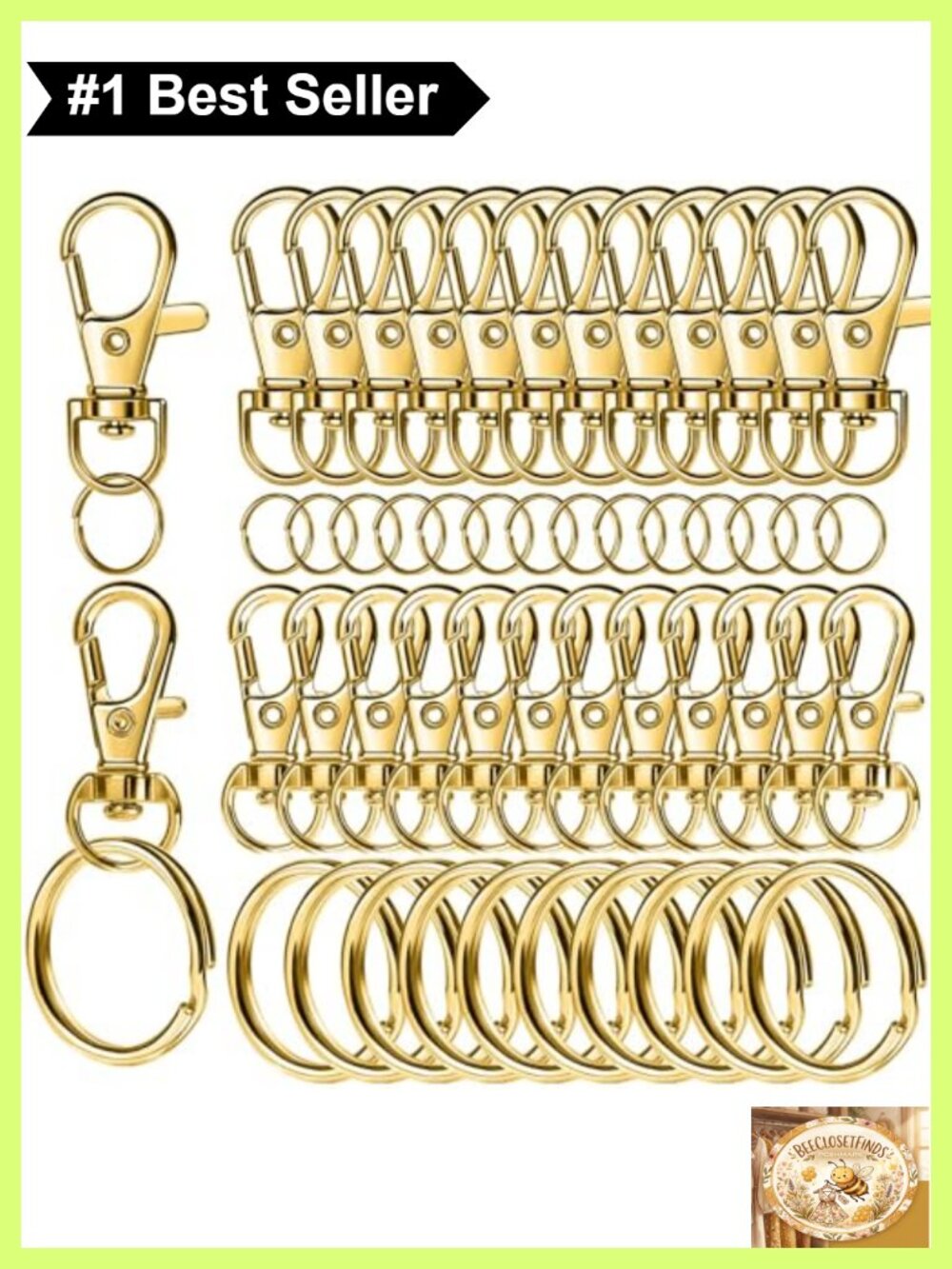 60pc Metal Swivel Snap Hooks Key Rings Keychain Clips Craft Jewelry Findings